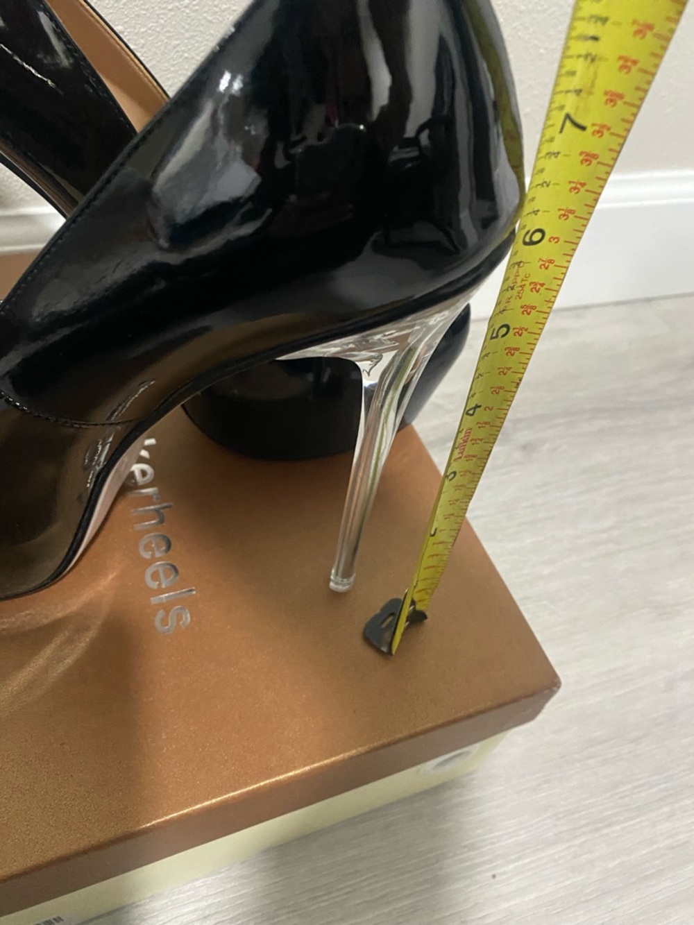 Black Patent Platform Pumps with Clear Stiletto Heel - Picture 2 of 7